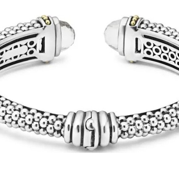 Lagos Rittenhouse White Topaz Cuff Bracelet 12mm Sterling Silver 18k Gold Sz 7/M - Picture 7 of 15